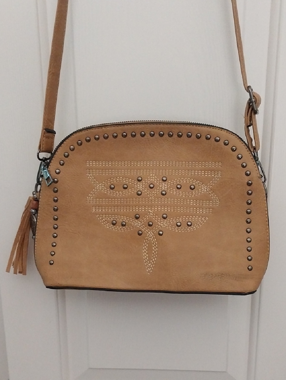Tan Crossbody Bag with Stud Detail